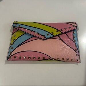 Pink Multicolor Studded Envelope Wristlet Clutch